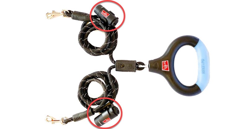 WIGZI 2 Dog Leash Automatically Untangles with 360Â° Spin, Gel Handle - Reflective Rope. Optional LEDs Light UP to 25 FEET. Universal Size All Dogs, Black, Med/Lrg Size with 2 Rechargeable Lights - Image 1